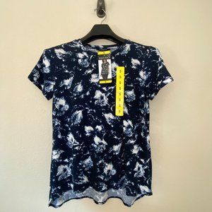 Ellen Tracy Women Small Top Tunic Blue Tie Dye Short Sleeve Stretch Viscose New